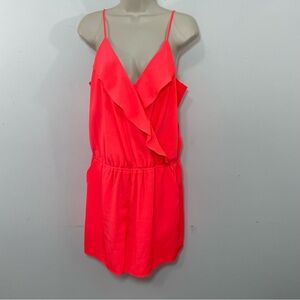 1. State  Romper lined Neon red orange shorts Sz Medium with pockets ruffles